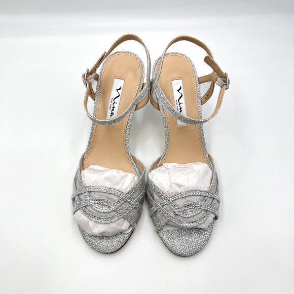 Nina Womens Size 7.5M Silver Jeweled Dress Sandals Heels Shoes - Picture 3 of 15